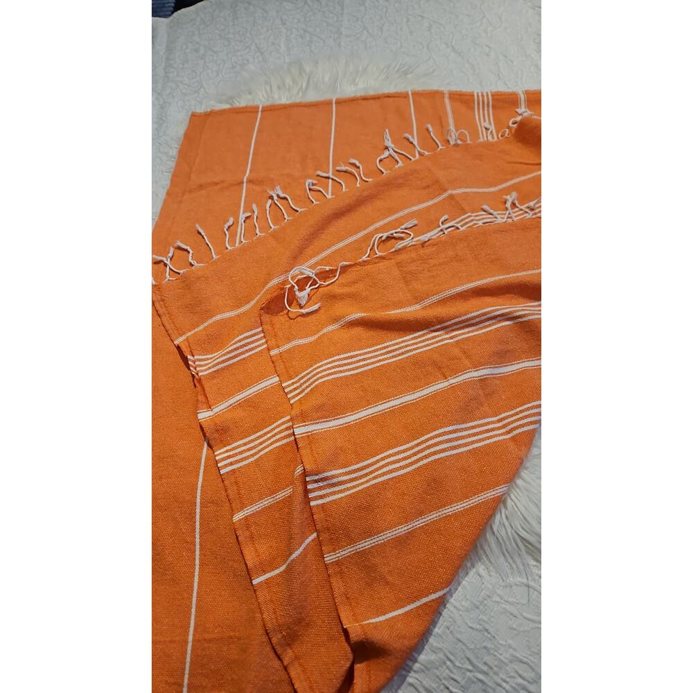 Orange Striped Tassel Scarf – Soft & Stylish Everyday Accessory - Picture 4 of 4